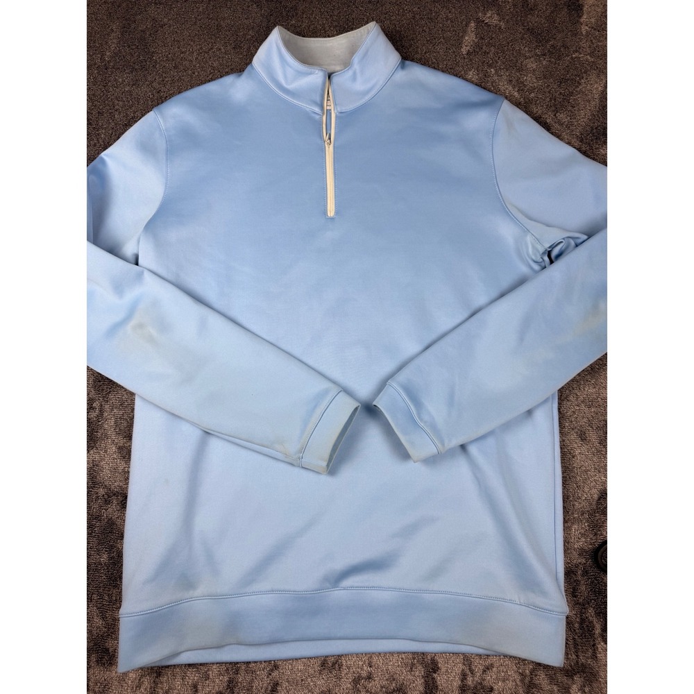 Mizzen+Main Mens Trim Fit Quarter Zip Pullover Light Blue Performance Sweater M